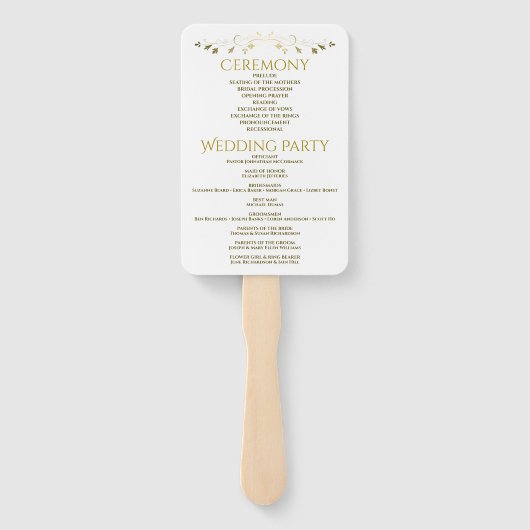 Goud & Wit Elegant Bloeiend Huwelijksprogramma Handwaaier (Achterkant)