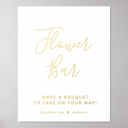 Goud Wit Elegant Bloem Bar Bruiloft Folie Afdrukken (Voorkant)