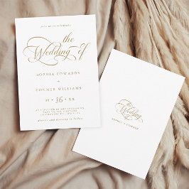 Goud & Wit Elegant Charm Script Trouwen Kaart