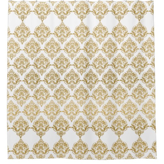 Goud & Wit Elegant Damasks geometrisch patroon Douchegordijn (Voorkant)
