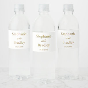 Goud Wit Elegant Eenvoudig Minimaal Modern Bruilof Waterfles Etiket