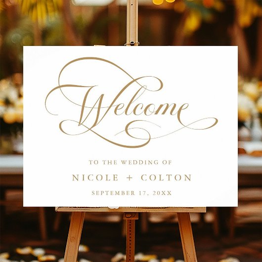 Goud & Wit Elegant Huwelijk Welkom Teken Poster