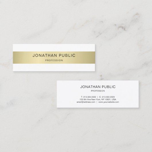 Goud Wit Elegant Modern Eenvoudige Sjabloon Chic Mini Visitekaartje (Voorkant / Achterkant)