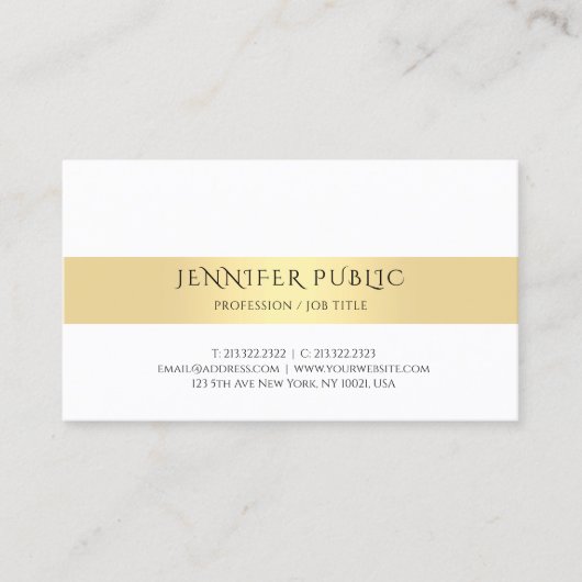 Goud Wit Elegant Modern Eenvoudige Sjabloon Trendy Visitekaartje (Voorkant)
