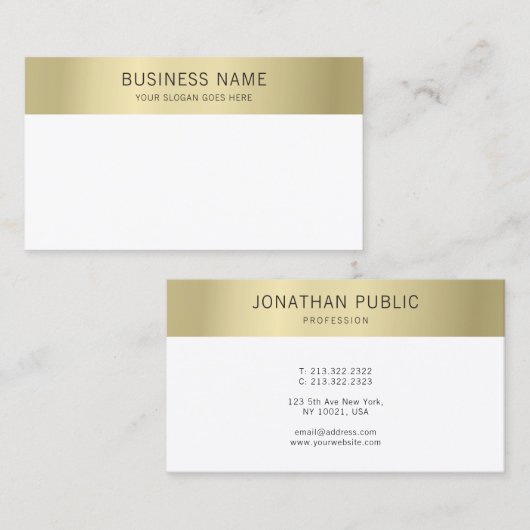 Goud Wit Elegant Moderne Minimalistische Sjabloon Visitekaartje (Voorkant / Achterkant)