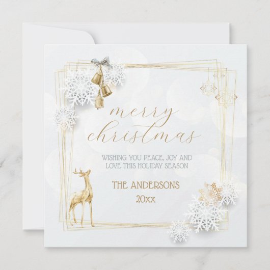 Goud Wit Elegant  Script Vrolijk Kerstfeest Feestdagenkaart (Voorkant)