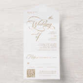 Goud & Wit Elegante Classy Calligraphy Wedding All In One Uitnodiging (Binnen)