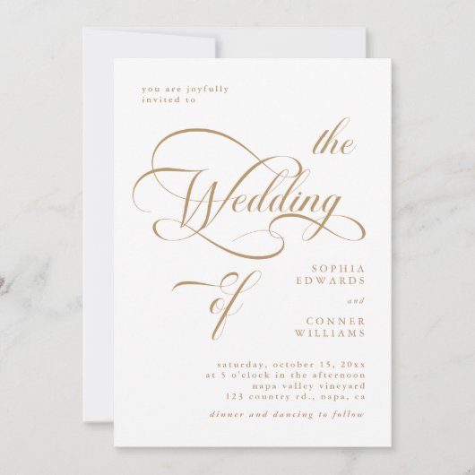 Goud & Wit Elegante Classy Calligraphy Wedding Kaart (Voorkant)
