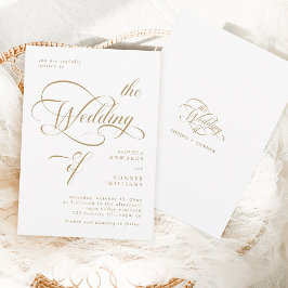 Goud & Wit Elegante Classy Calligraphy Wedding Kaart