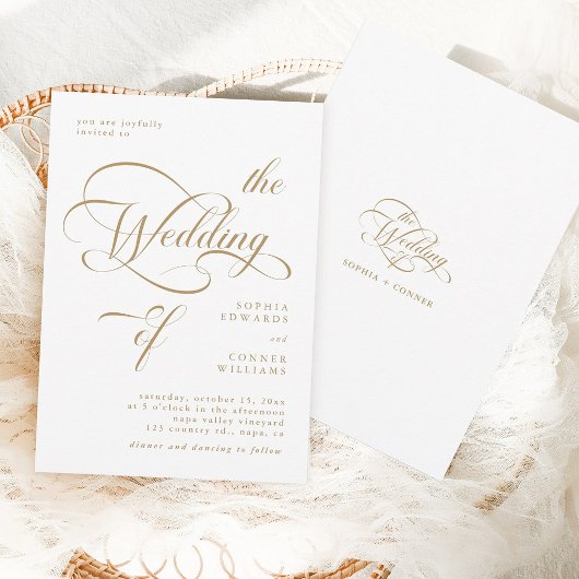 Goud & Wit Elegante Classy Calligraphy Wedding Kaart