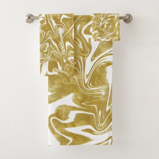 Goud & Wit Elegante Glam Marmer Werveling Bad Handdoek (Insitu)