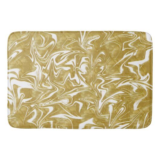 Goud & Wit Elegante Glam Marmer Werveling Badmat (Voorkant)