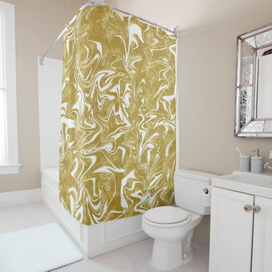 Goud & Wit Elegante Glam Marmer Werveling Douchegordijn (In situ)