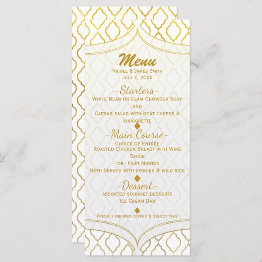 Goud & Wit Elegante Marokkaanse Glam Wedding Menu (Voorkant / Achterkant)