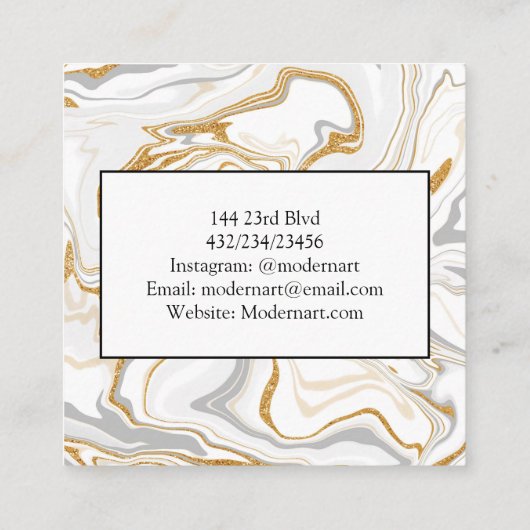 Goud, wit en grijs marmer vierkante visitekaartje (Achterkant)