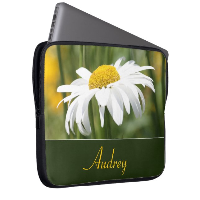 Goud wit en groen laptop sleeve (Voorkant Rechts)