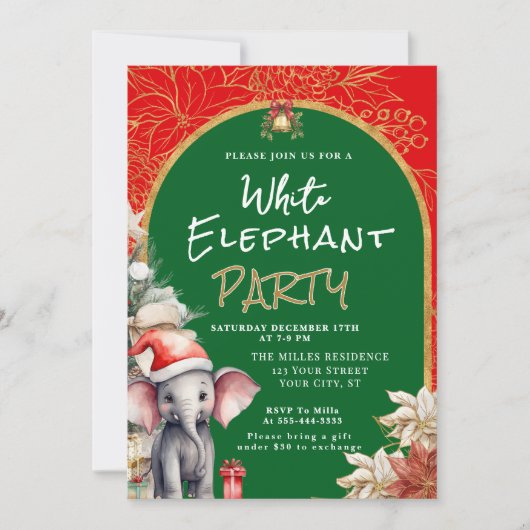 Goud, Wit En Groen Witte Olifant Cadeau Uitwisseli Kaart (Voorkant)