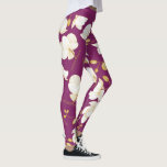 Goud, wit en magenta elegant orchidee modern leggings<br><div class="desc">Moderne leggings met een elegant bloempatroon met prachtige gouden en witte gestileerde orchideeën op een magenta achtergrond; de streep op de wasband is gewoon magenta.</div>