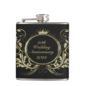 Goud & Wit Faux Glitter Bloemen Lijst Heupfles (Voorkant)