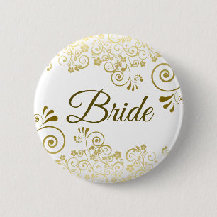 Goud & Wit  filigraan Elegante bruid Ronde Button 5,7 Cm