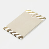 Goud & Wit Folie Strepen Kraft Rustieke Monogram Post-it® Notes (Schuin)