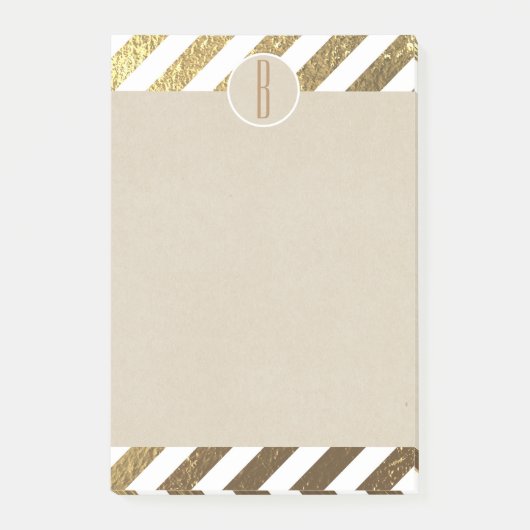 Goud & Wit Folie Strepen Kraft Rustieke Monogram Post-it® Notes (Voorkant)