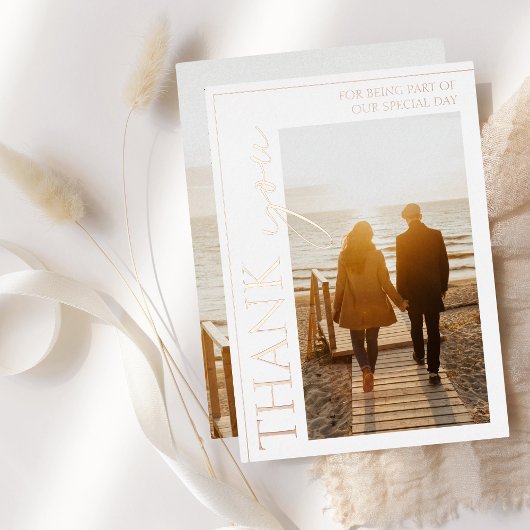 Goud Wit Foto Bruiloft Dank u Roos Folie Uitnodiging