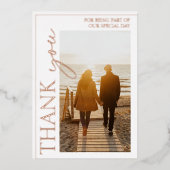 Goud Wit Foto Bruiloft Dank u Roos Folie Uitnodiging (Voorkant)