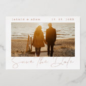 Goud Wit Foto Bruiloft Save the Date Roos Folie Uitnodiging (Voorkant)