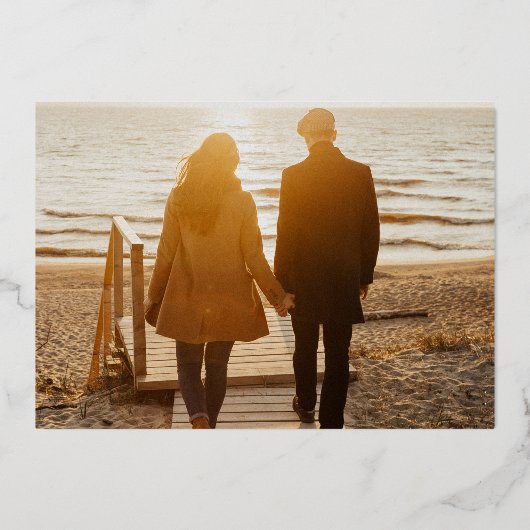 Goud Wit Foto Bruiloft Save the Date Roos Folie Uitnodiging (Achterkant)