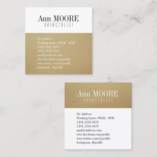 Goud wit gespleten, stijlvolle cover vierkante visitekaartje (Voorkant / Achterkant)