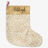 Goud Wit Glam Luipaard Print Grote Kerstsok (Voorkant)