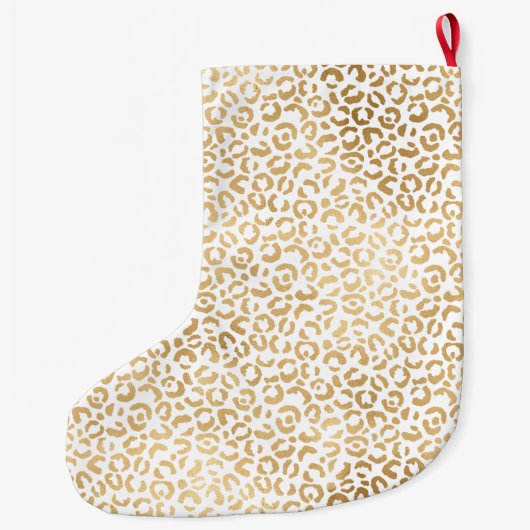 Goud Wit Glam Luipaard Print Grote Kerstsok (Achterkant)