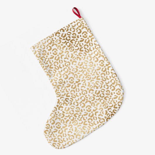 Goud Wit Glam Luipaard Print Grote Kerstsok (Achterkant (Hangend))
