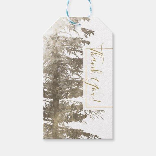 Goud & Wit Glam Pine Tree Rustieke Bos Bruiloft Cadeaulabel (Voorkant)