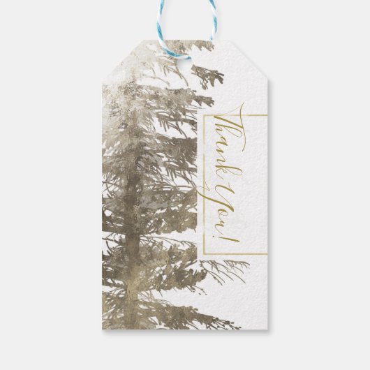 Goud & Wit Glam Pine Tree Rustieke Bos Bruiloft Cadeaulabel (Achterkant)