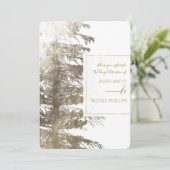 Goud & Wit Glam Pine Tree Rustieke Bos Bruiloft Kaart (Staand voorkant)