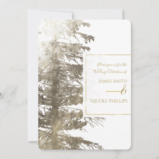 Goud & Wit Glam Pine Tree Rustieke Bos Bruiloft Kaart (Voorkant)