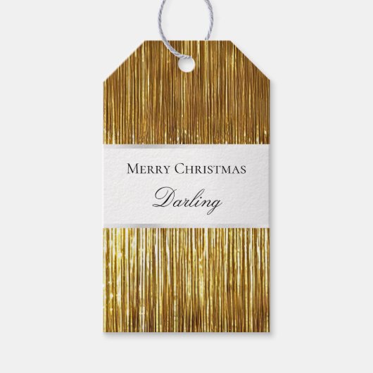 Goud Wit Glam Tinsel Stripes Gift Labels Cadeaulabel (Voorkant)
