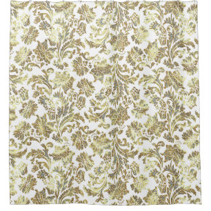 Goud & Wit Glitter Bloemen Damasks Douchegordijn