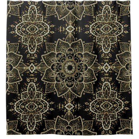 Goud & Wit Glitter Bloemen Paisley Mandala Douchegordijn