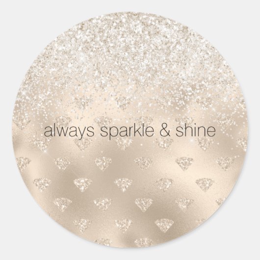 Goud Wit Glitter Diamanten Ronde Sticker (Voorkant)