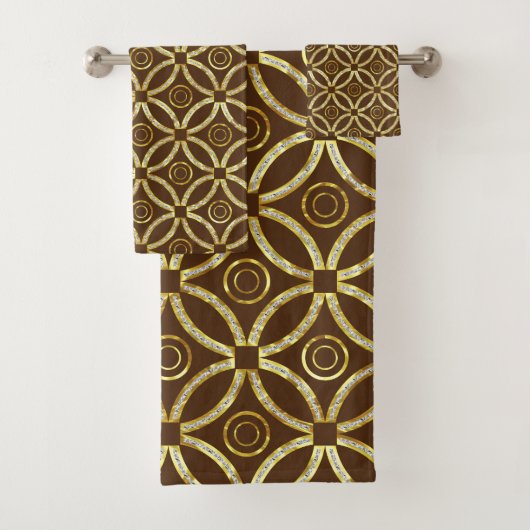 Goud & Wit Glitter Geometrisch op Bruin Bad Handdoek (Insitu)