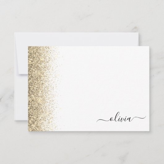 Goud Wit Glitter Script Monogram Girly Bedankkaart (Voorkant)