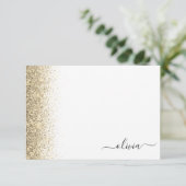 Goud Wit Glitter Script Monogram Girly Bedankkaart (Staand voorkant)