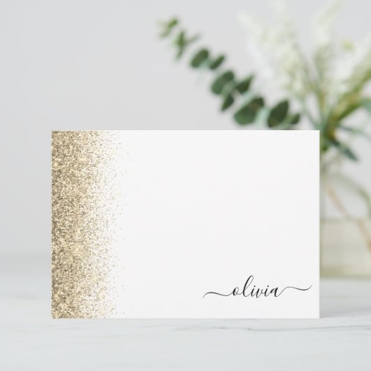 Goud Wit Glitter Script Monogram Girly Bedankkaart (Staand voorkant)