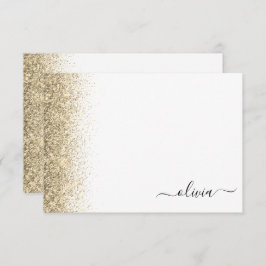 Goud Wit Glitter Script Monogram Girly Bedankkaart