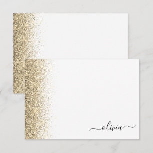 Goud Wit Glitter Script Monogram Girly Bedankkaart