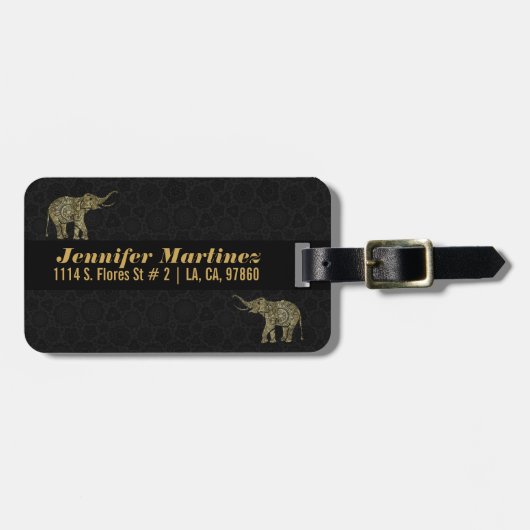 Goud & Wit Glitter & Sparkles Bloemenolifant 2 Bagagelabel (Voorkant horizontaal)