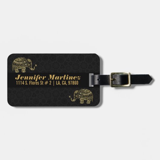 Goud & Wit Glitter & Sparkles Bloemenolifant Bagagelabel (Voorkant horizontaal)